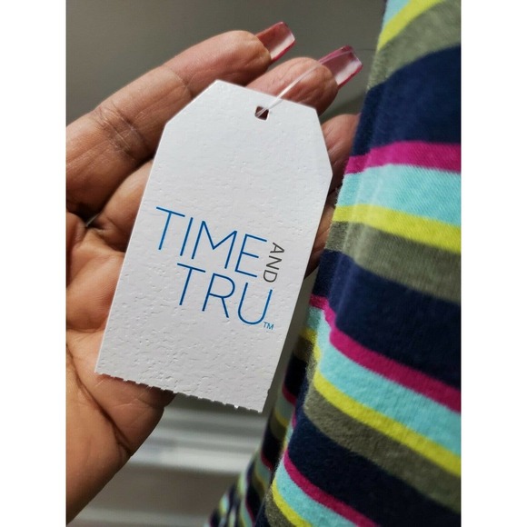 Time and Tru Women's Multicolor Rayon Round Neck Sleeveless Knee Length Dress M - Picture 10 of 12